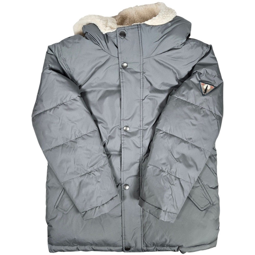Crewcuts by J. Crew Kids Boys Gray Puffer Parka Jacket Sherpa Lined Hood M 8-9